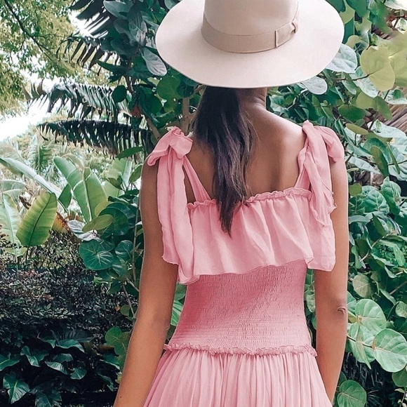 NEW- Lulu's Like a Fairy Tale Dusty Pink Smocked Tie-Strap Tiered Maxi Dress MD - Picture 13 of 16